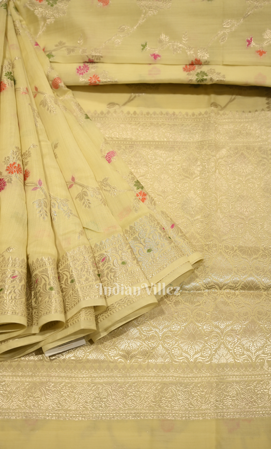 Designer Beige Pure Chiniya Silk Banarasi Saree