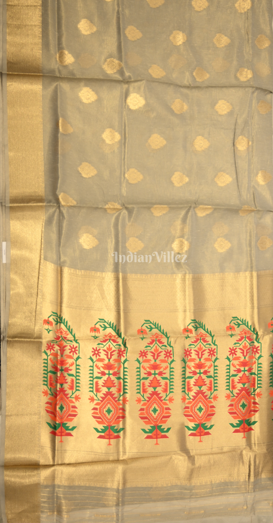 Grey Linen Tissue Kora Silk Saree With Paithani Pallu