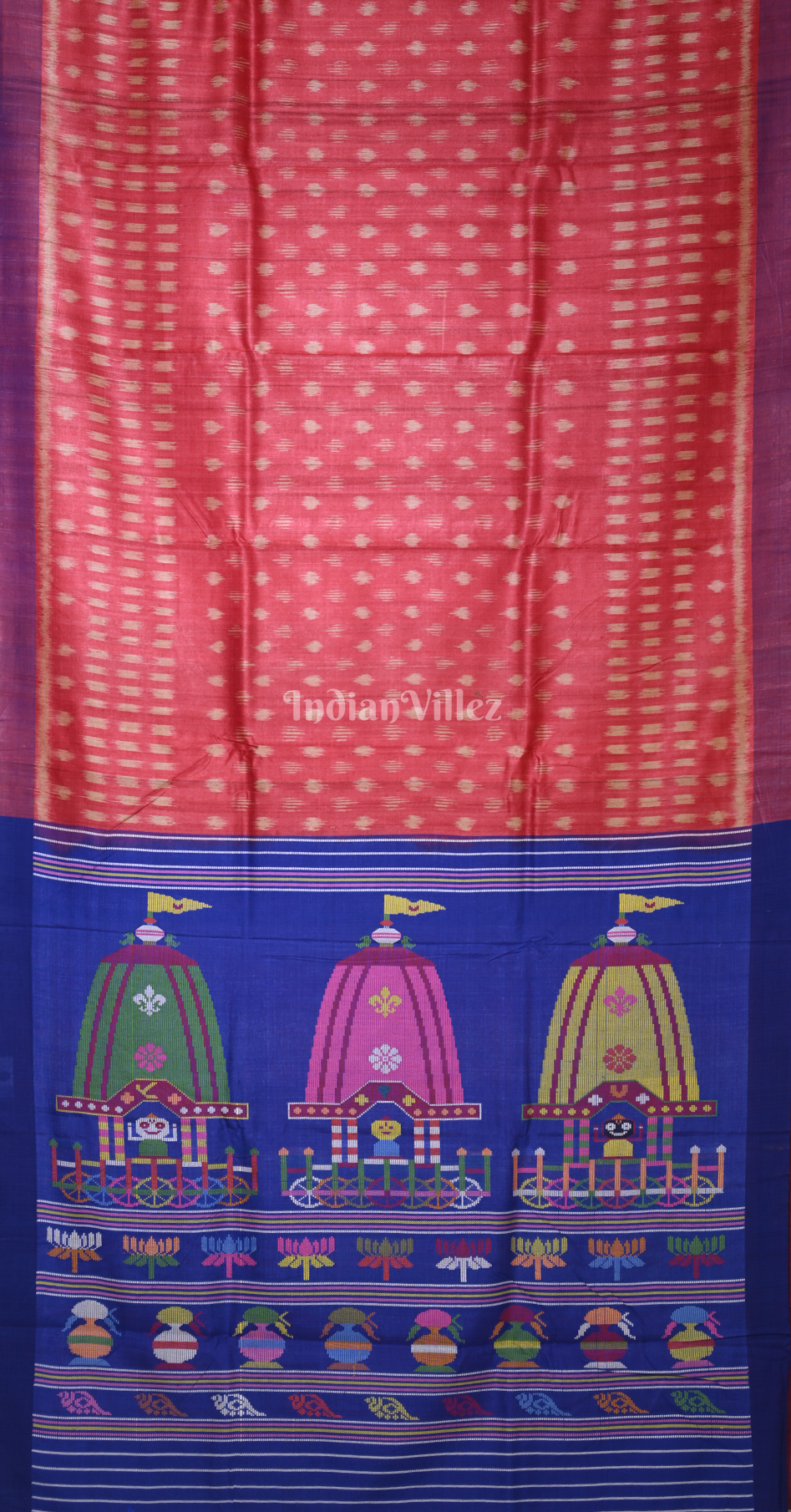 Blue Gopalpur Tussar Silk Saree with Red Shree Jagannath Ratha Yatra Anchal