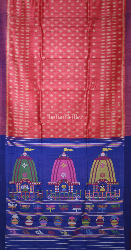 Blue Gopalpur Tussar Silk Saree with Red Shree Jagannath Ratha Yatra Anchal