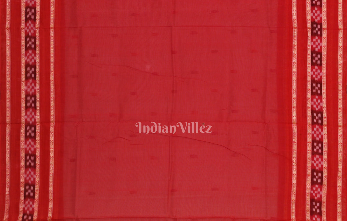White Red  Fish Motif Odisha Ikat Sambalpuri Cotton Saree 