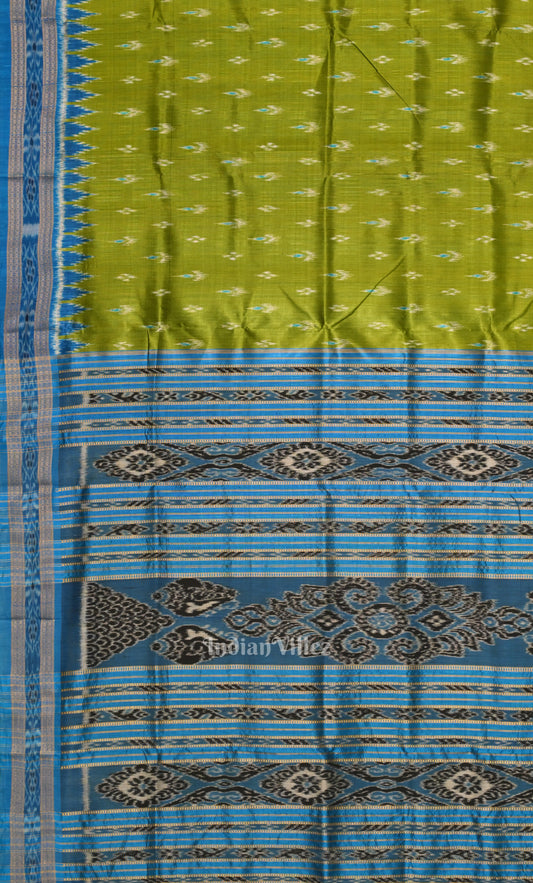 Mehendi Green Blue Mayur Chandrika Odisha Ikat Khandua Silk Saree 
