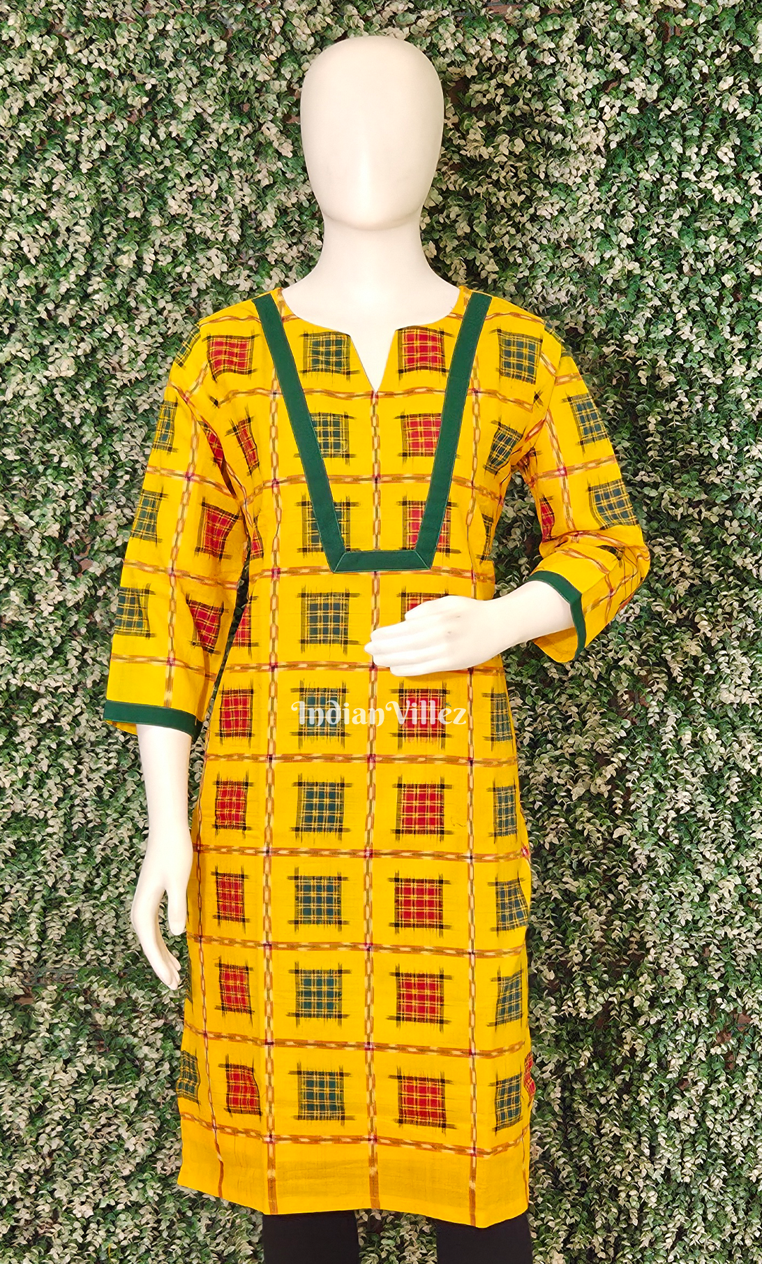 Yellow Red Aswini Odisha Ikat Designer Cotton Kurti for Women
