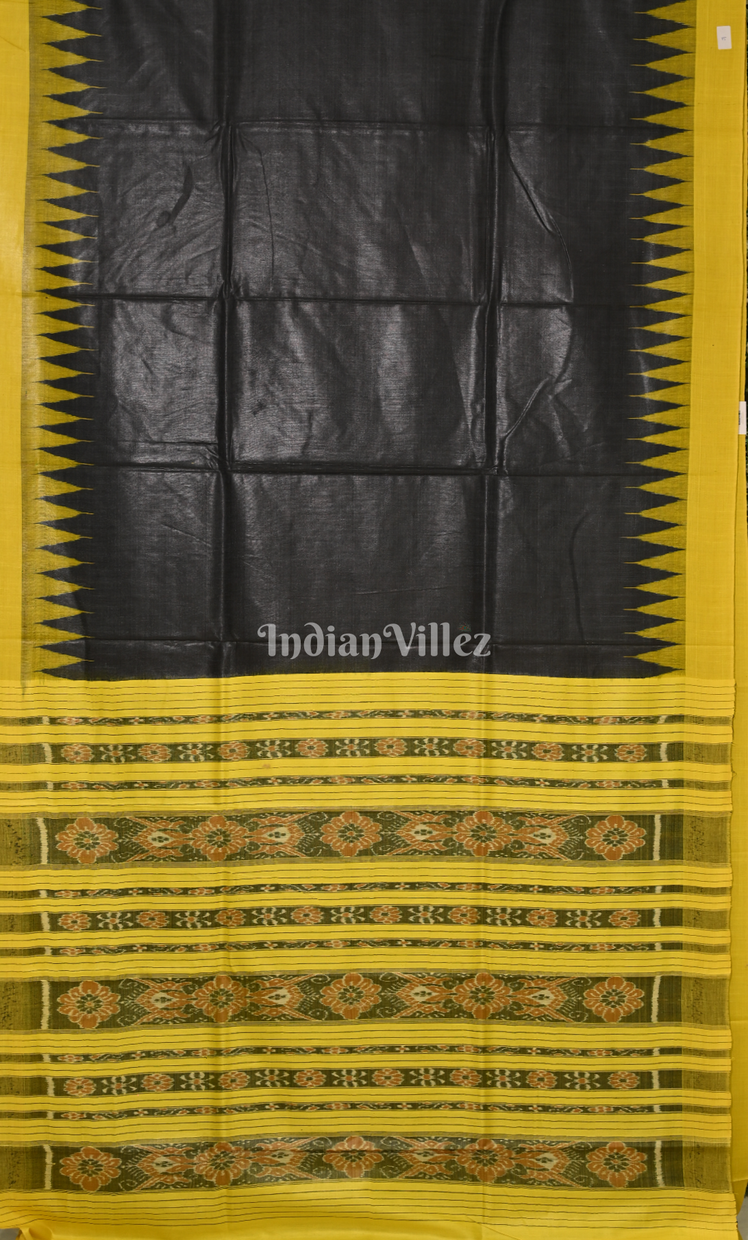 Black Gopalpur Tussar Silk Saree with Yellow Temple Border & Anchal