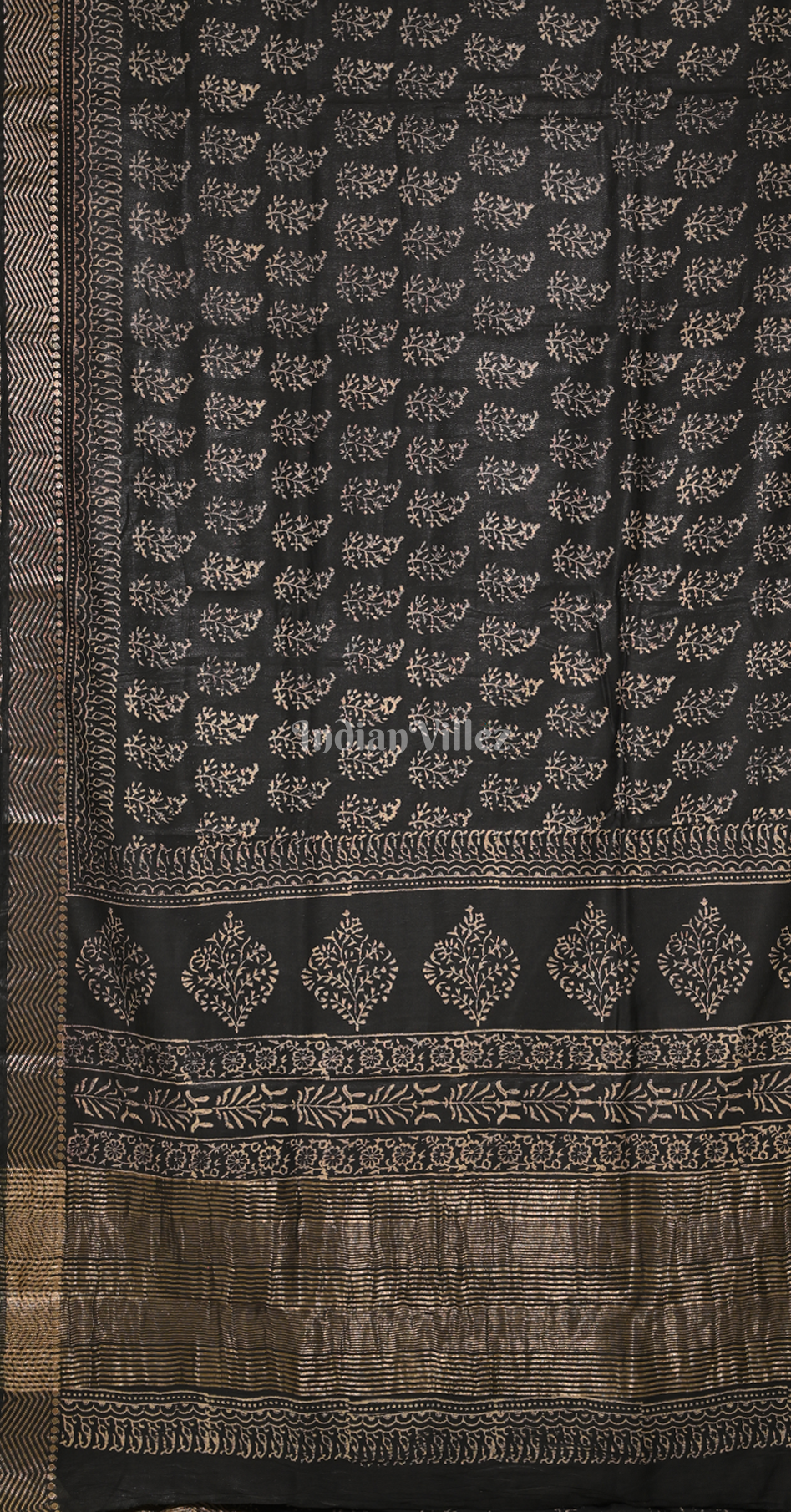Black Block Printed Cotton Saree 