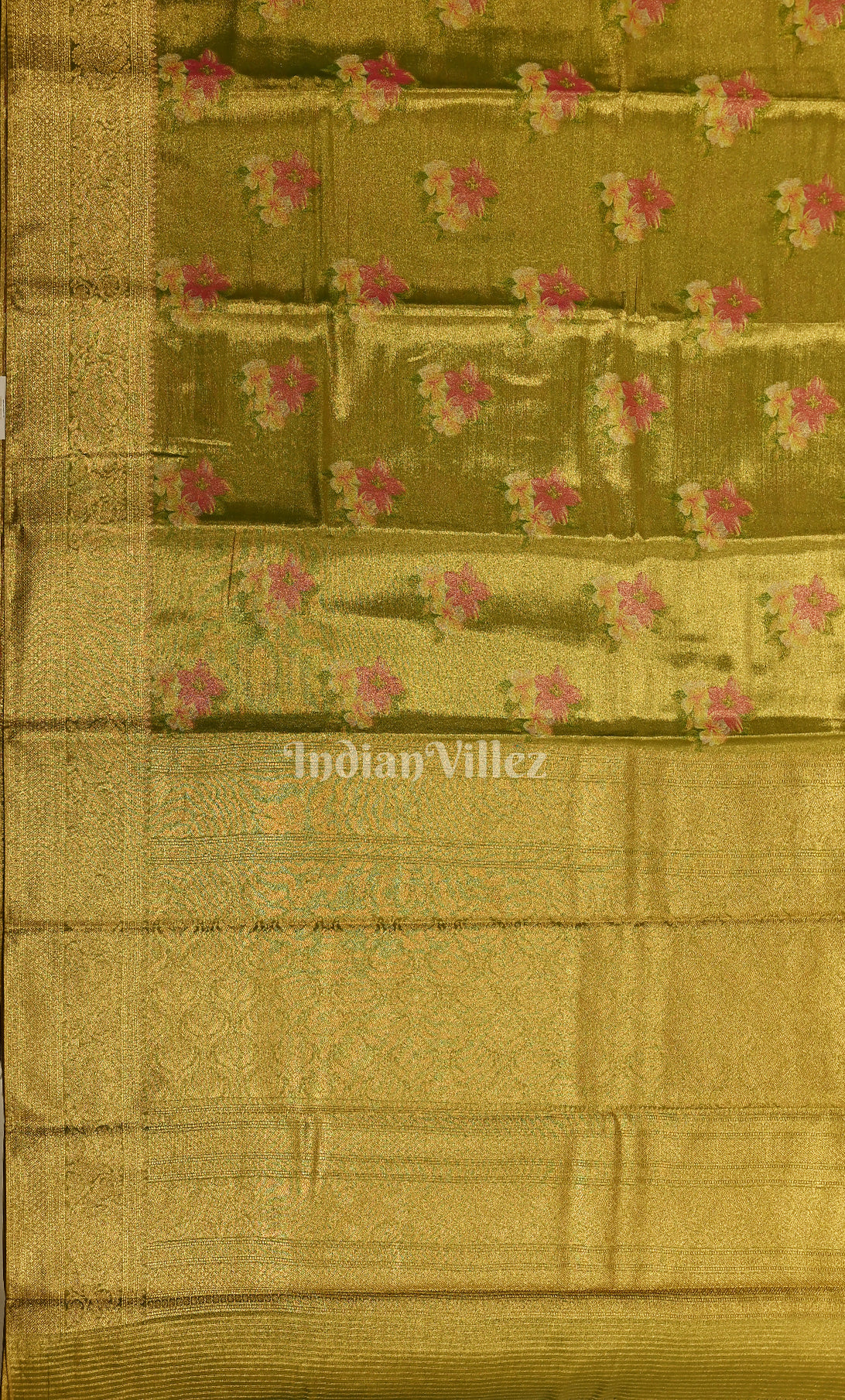 Mehendi Green Dual Tone Digital Print Kanjivaram Silk Saree