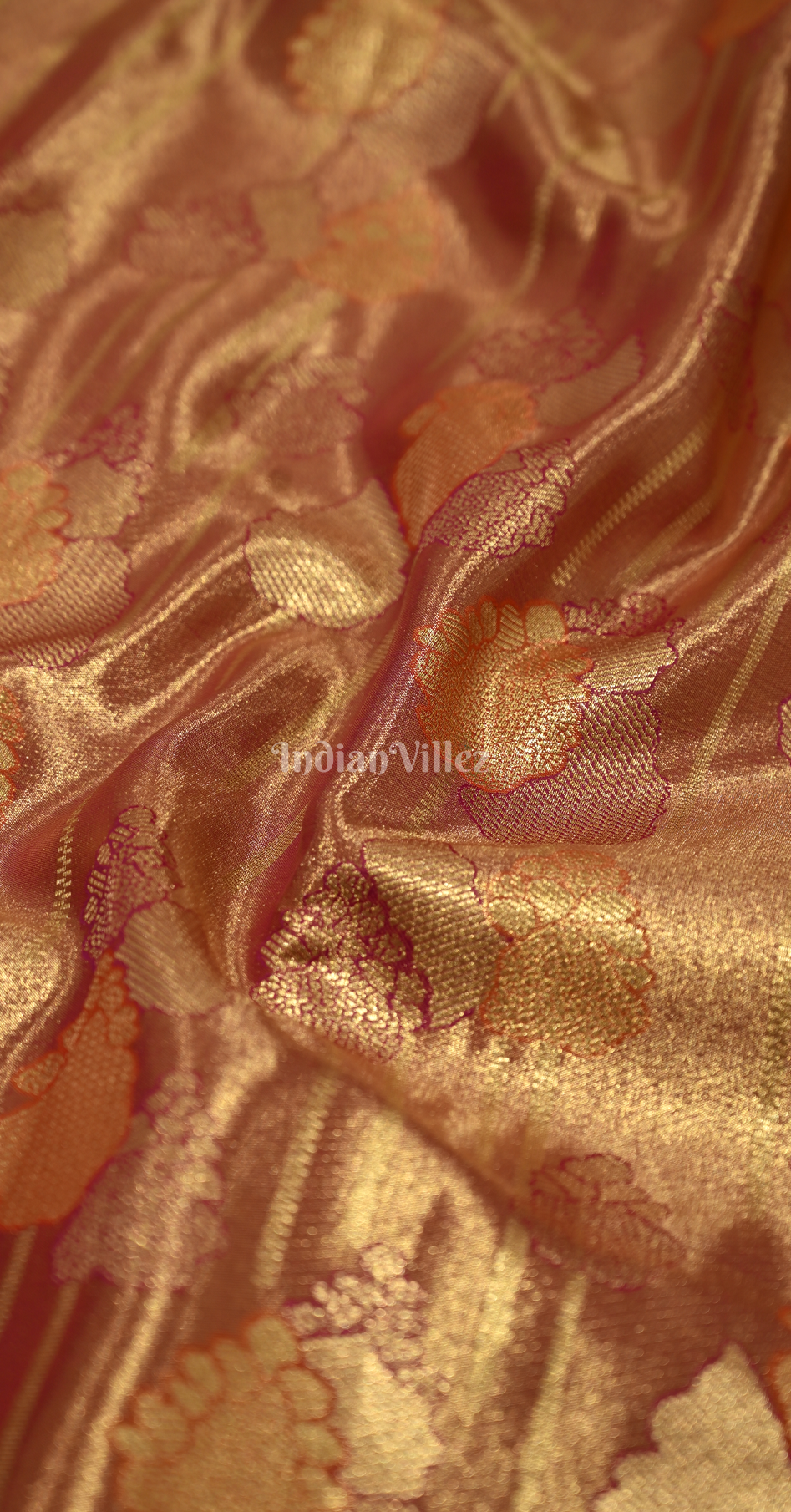 Rust Red Golden Dual Tone Pure Kanjivaram Tissue Silk Saree 