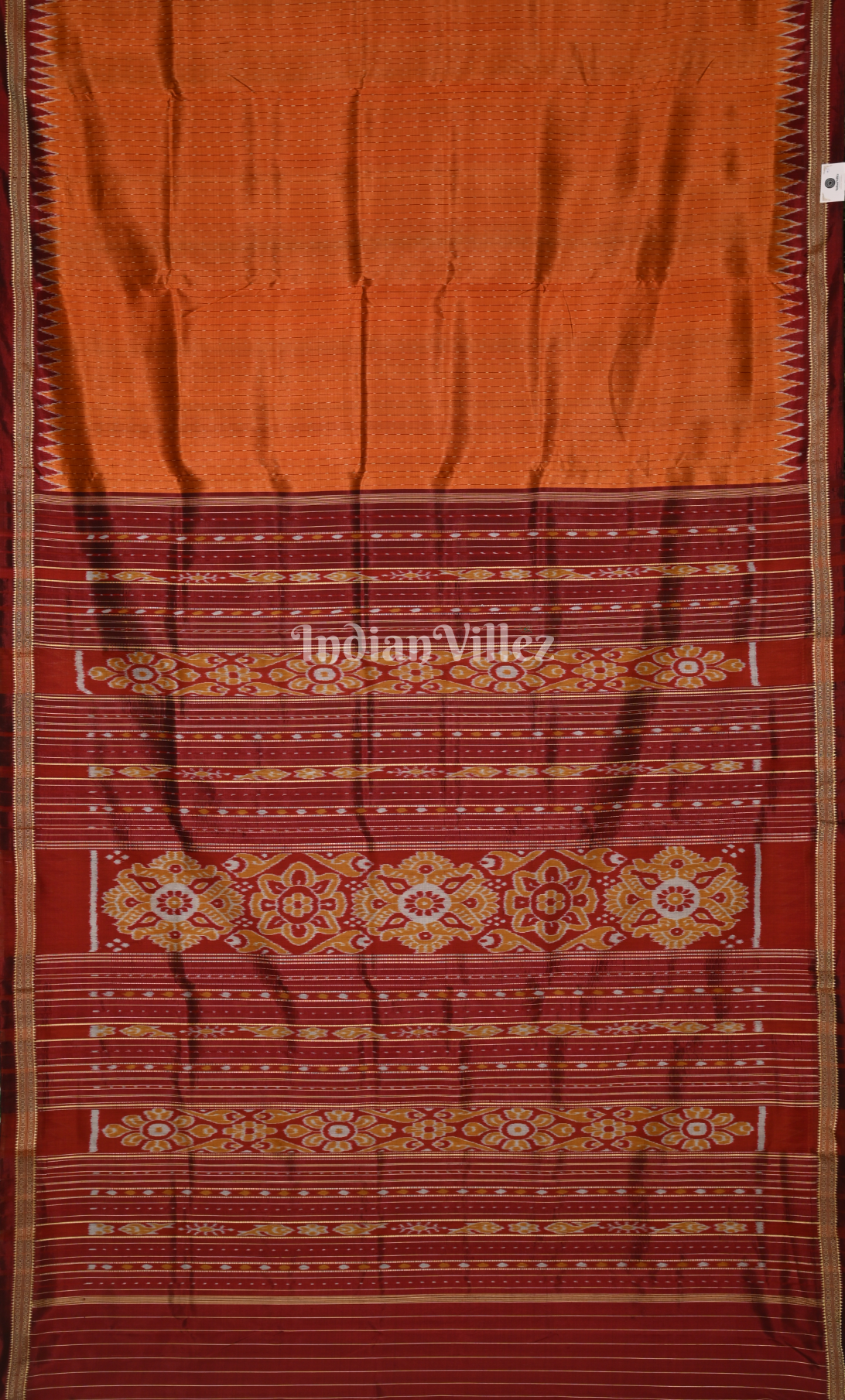 Orange Maroon Stripe Odisha Ikat Khandua Silk Saree