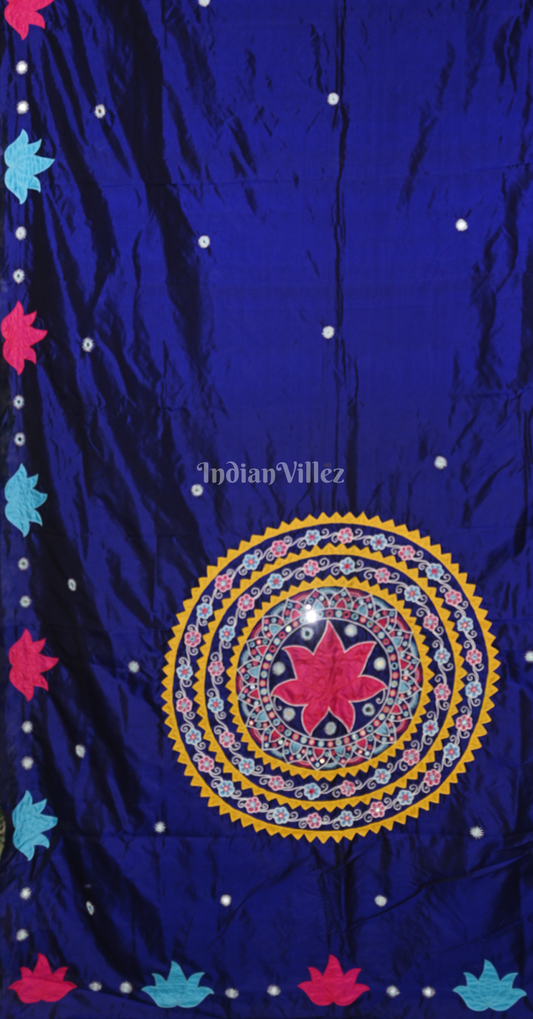 Royal Blue Applique Work Hand Embroidered Saree