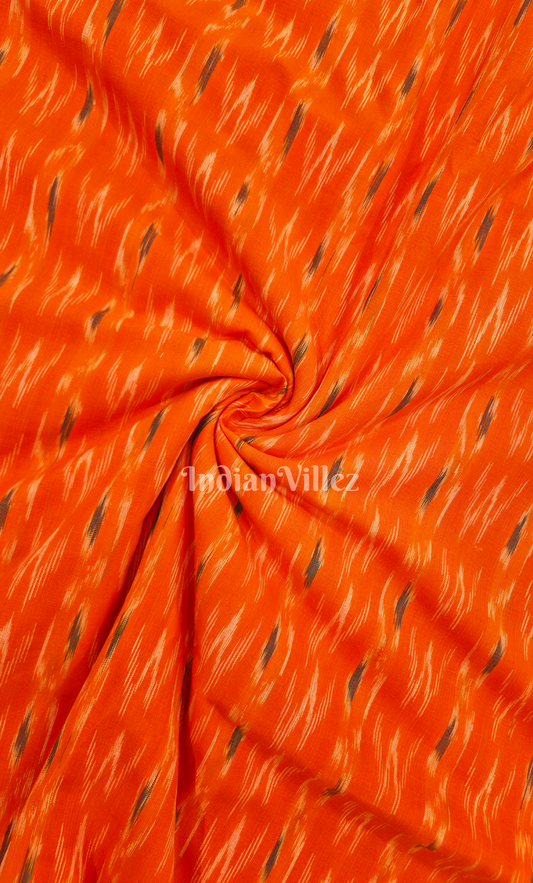 Orange Black Pochampally Ikat Cotton Fabric 