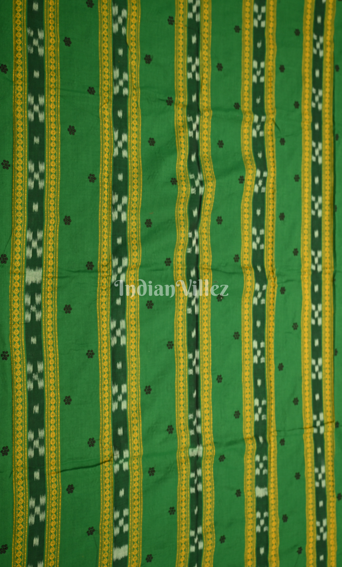 Green Yellow Buti Pasapali Odisha Ikat Sambalpuri Cotton Dress set with Dupatta