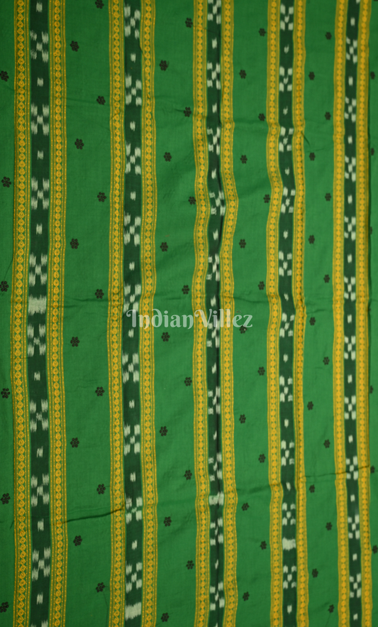 Green Yellow Buti Pasapali Odisha Ikat Sambalpuri Cotton Dress set with Dupatta