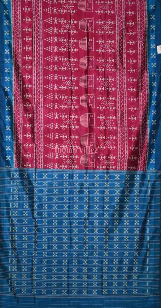 Magenta Pink Blue Tribal Theme Odisha Ikat Contemporary Designer Silk Saree 