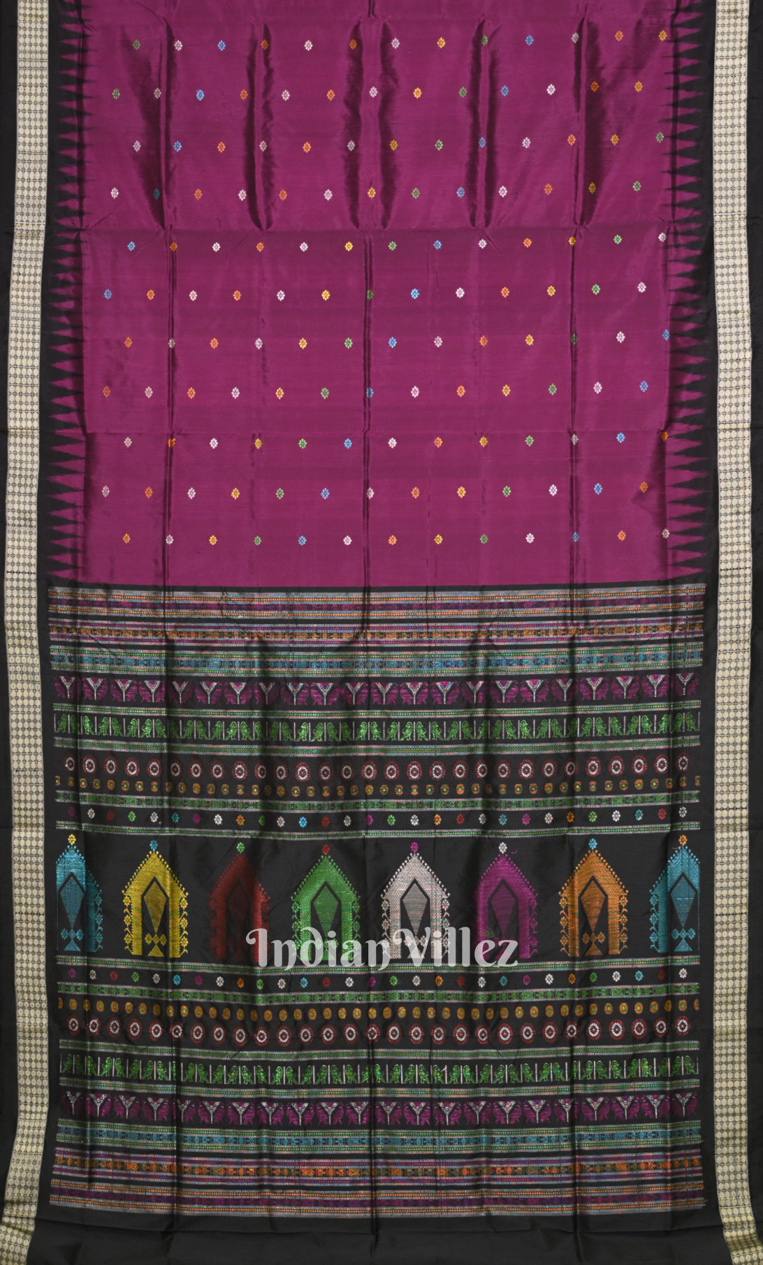 Purple Black Dolabedi Bomkai Sambalpuri Ikat Silk Saree 