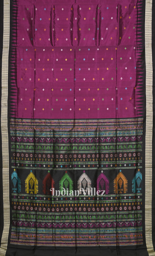 Purple Black Dolabedi Bomkai Sambalpuri Ikat Silk Saree 