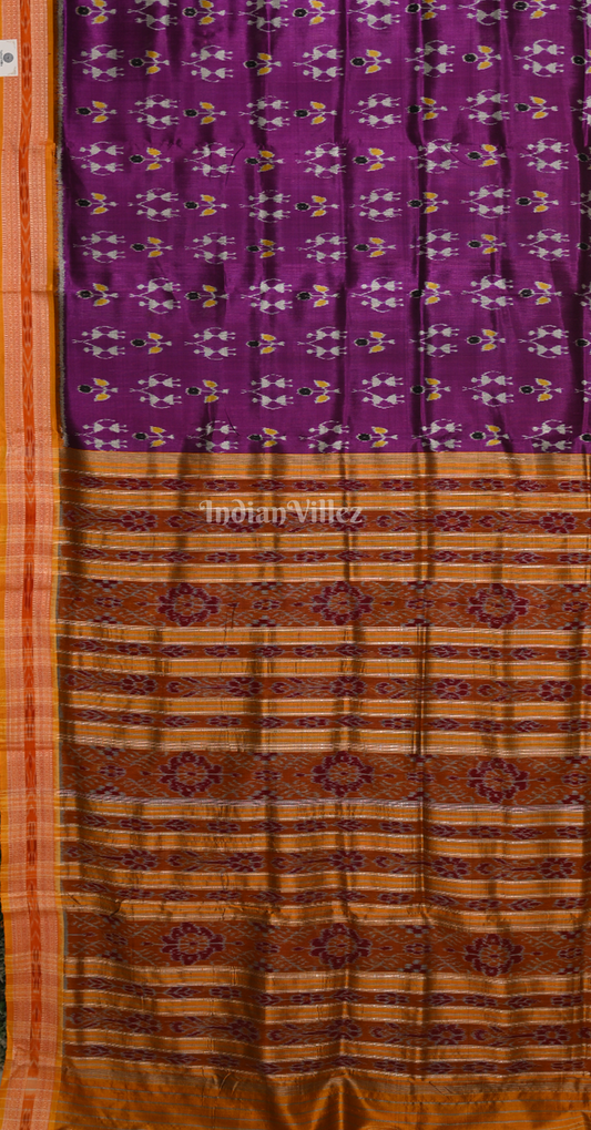 Purple Yellow Tribal Theme Odisha Ikat Khandua Silk Saree