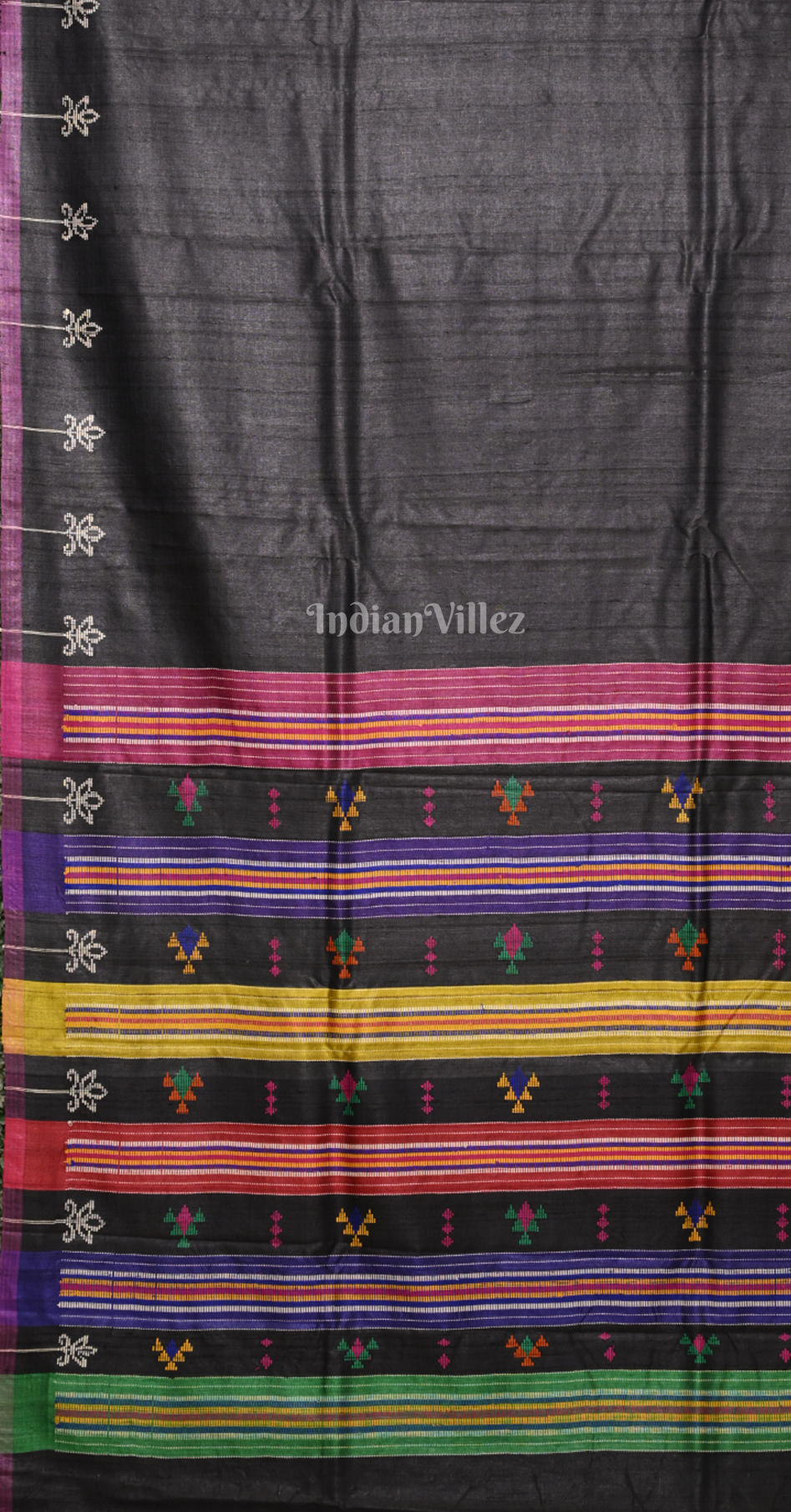  Black Pure Handspun Gopalpur Tussar Ganjam Bomkai Saree