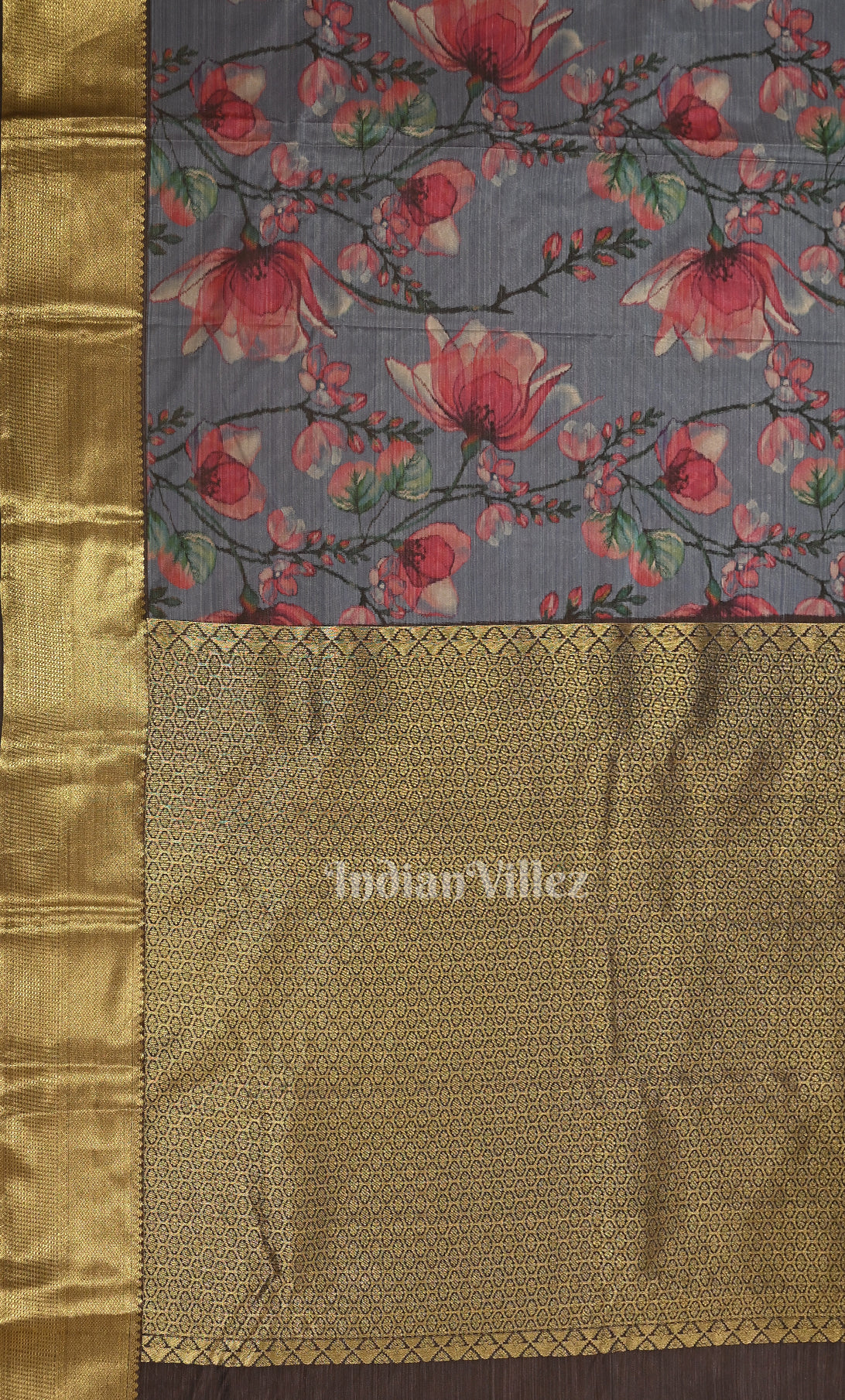 Grey Digital Print Kanjivaram Silk Saree 