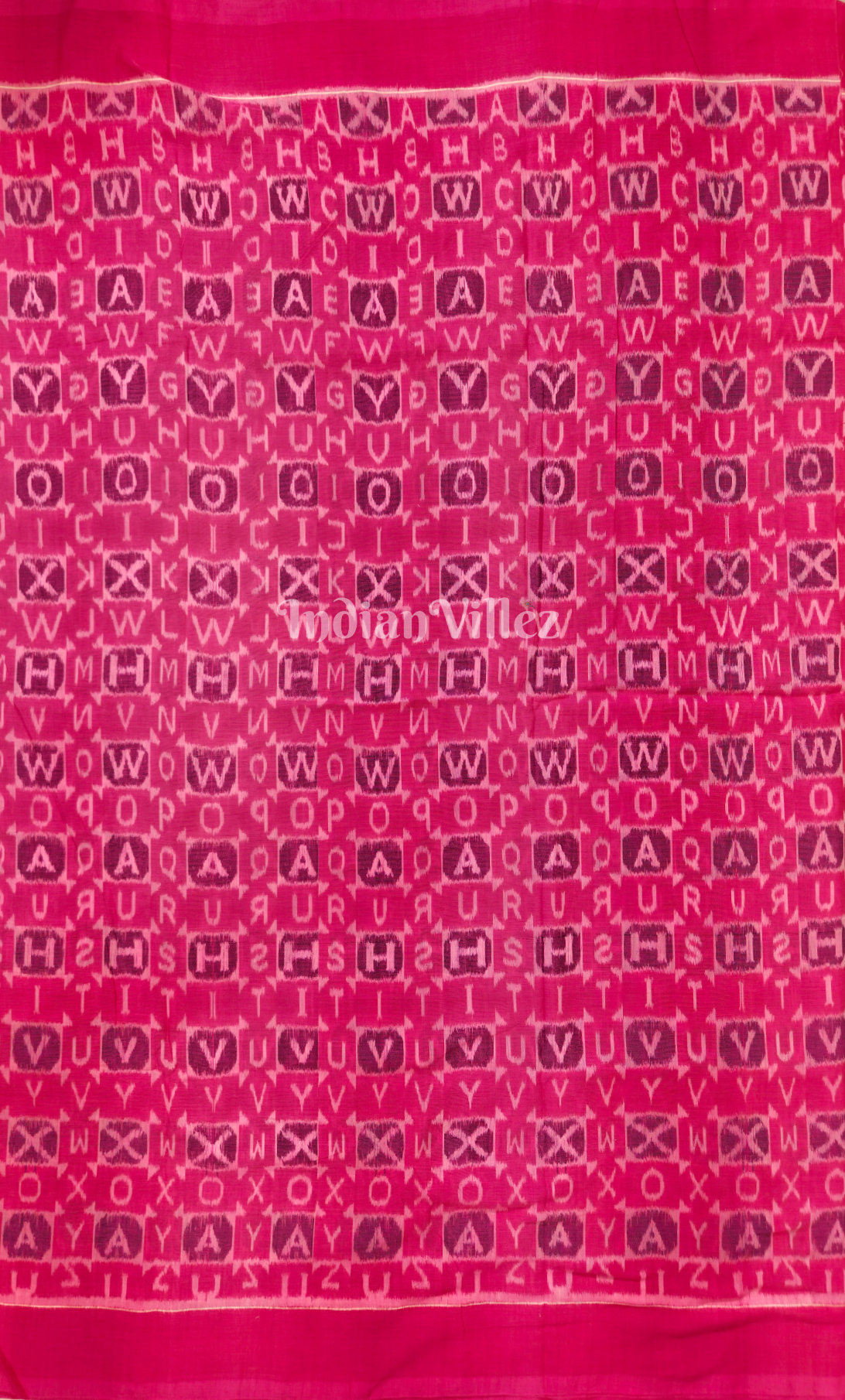 Rani Pink Alphabet Theme Odisha Ikat Sambalpuri Cotton Fabric 