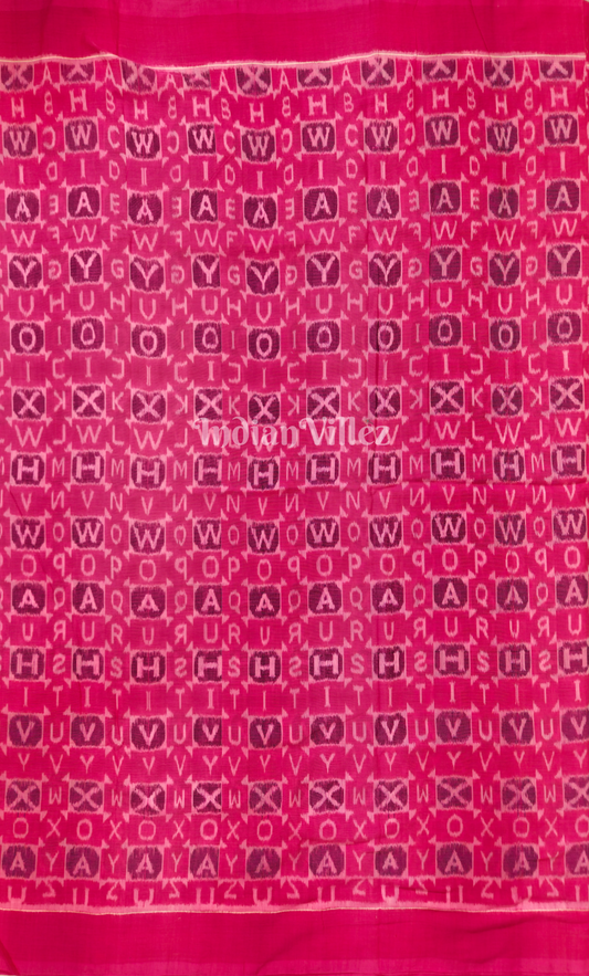 Rani Pink Alphabet Theme Odisha Ikat Sambalpuri Cotton Fabric 