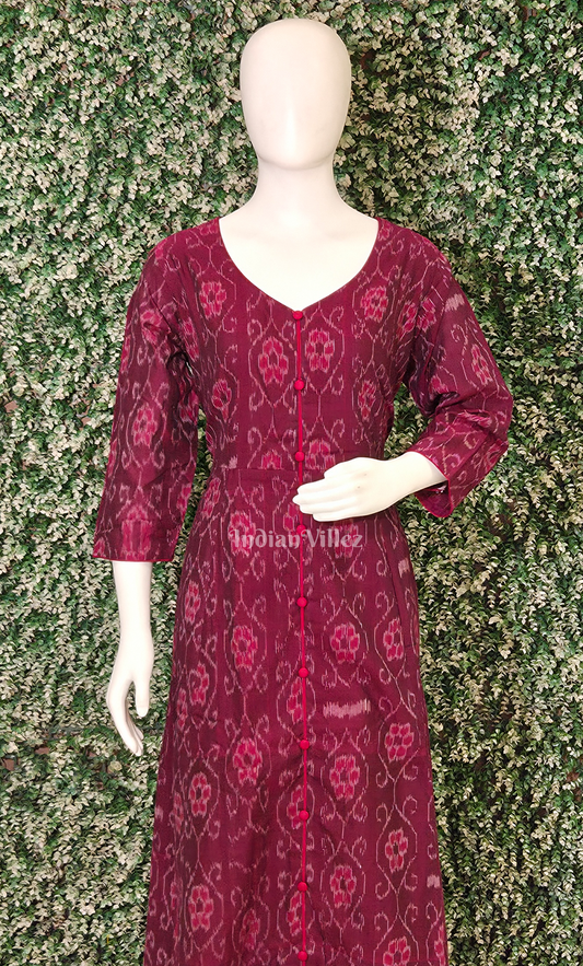 Maroon Pasapali Flower Odisha Ikat Designer Gown For Women