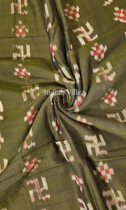 Moss Green Swastik Sambalpuri Ikat Cotton Fabric 
