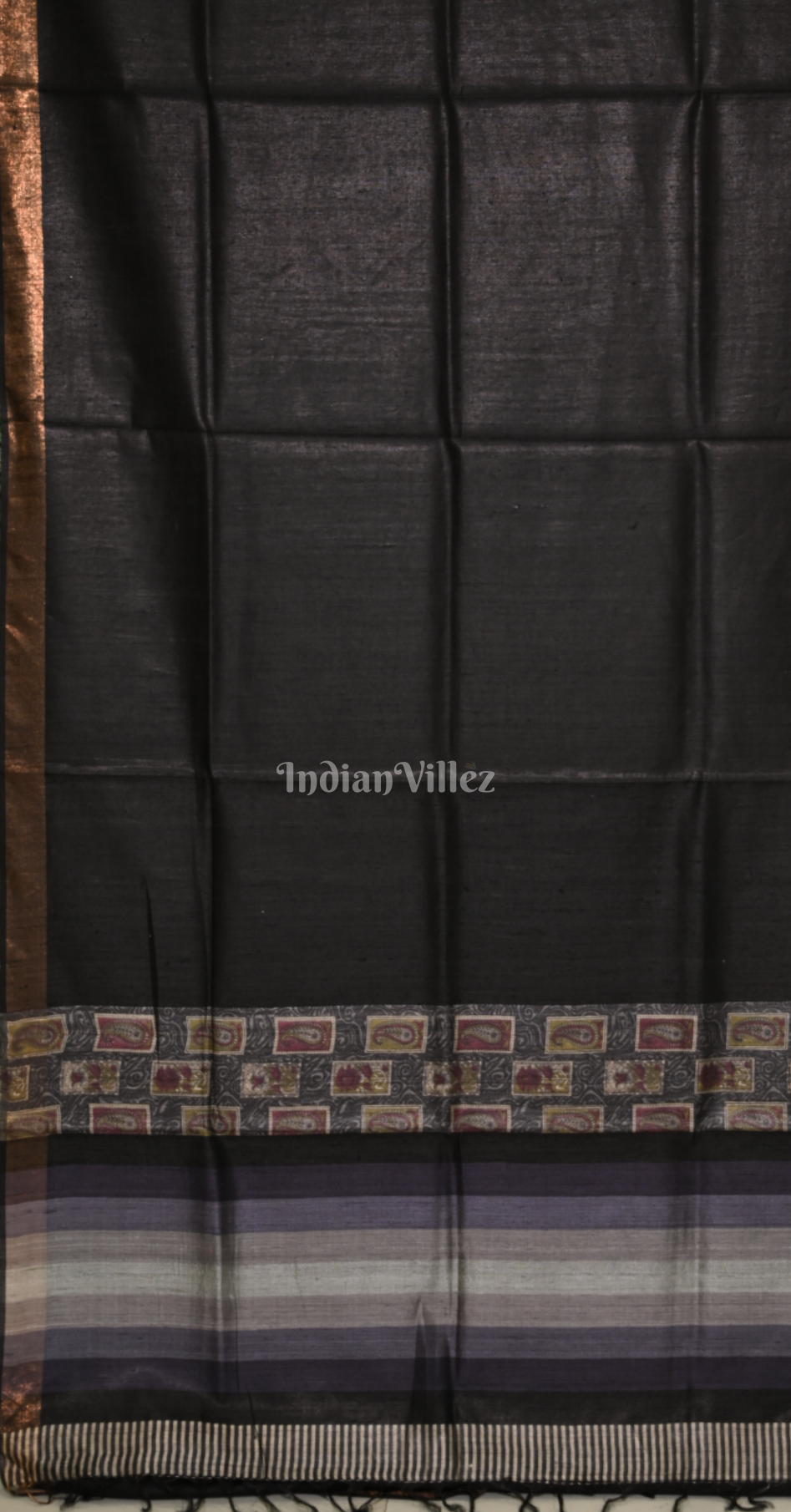 Black Pure Tussar Silk Saree