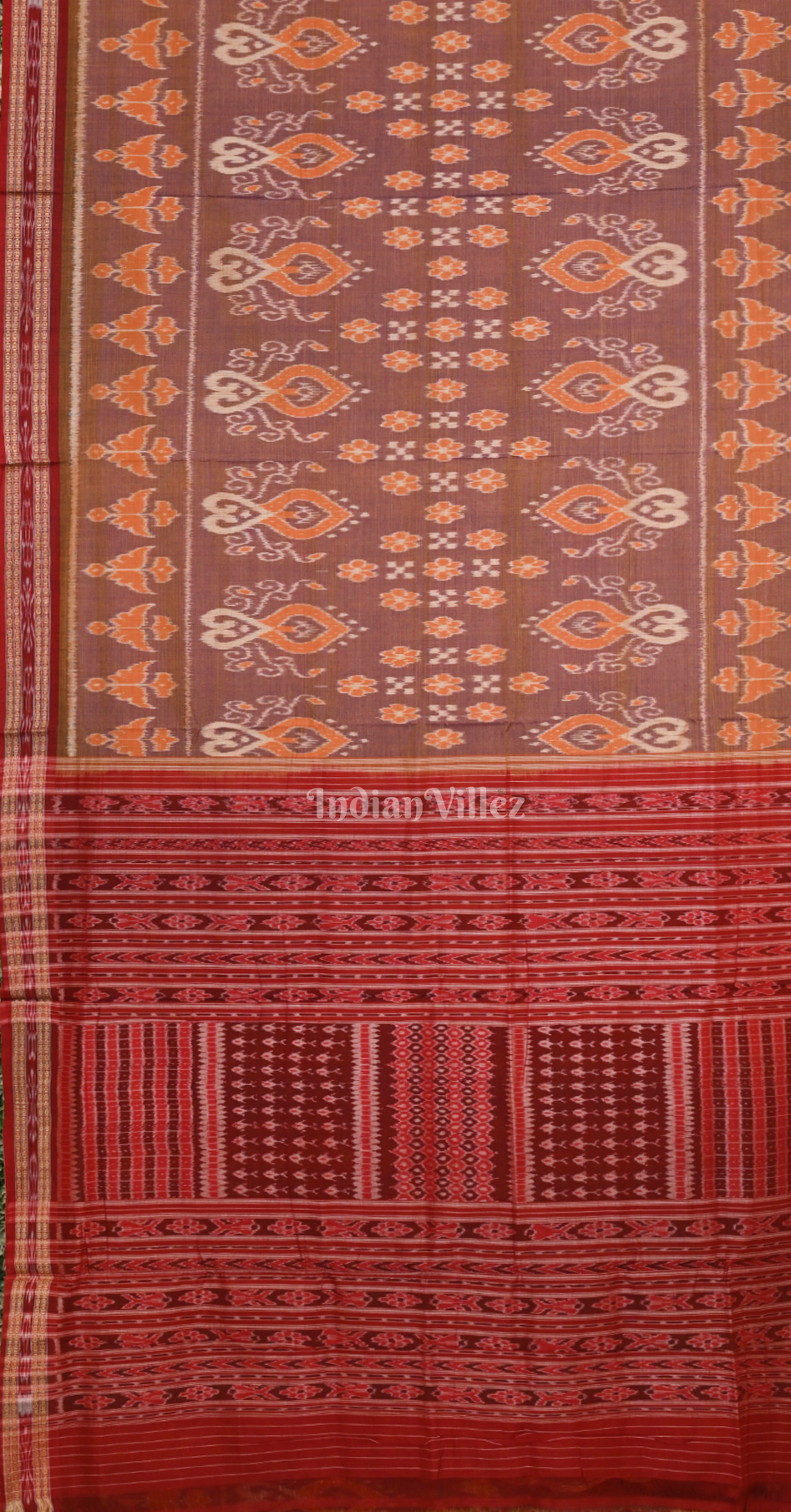 Brown Red Body Pasapali Odisha Ikat Sambalpuri Pure Cotton Saree