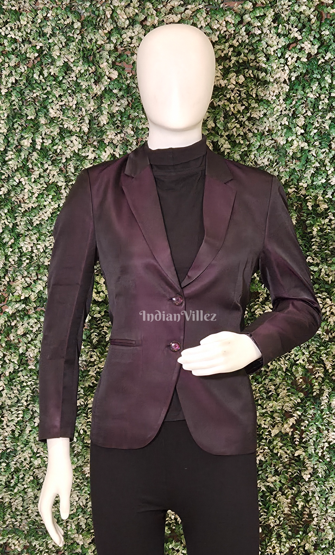  Purple Wine Solid Dupion Silk Women's Designer Blazer