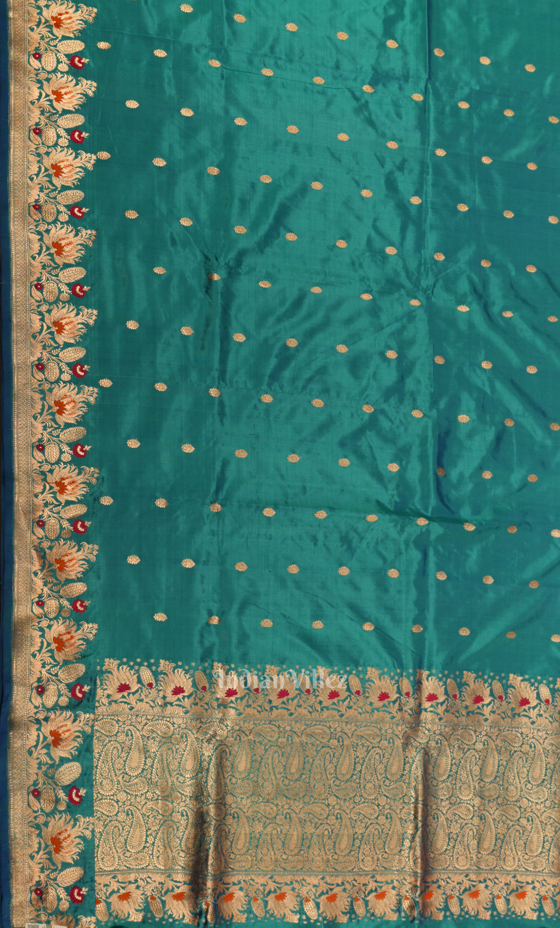 Teal Blue Pure Katan Silk Banarasi Saree
