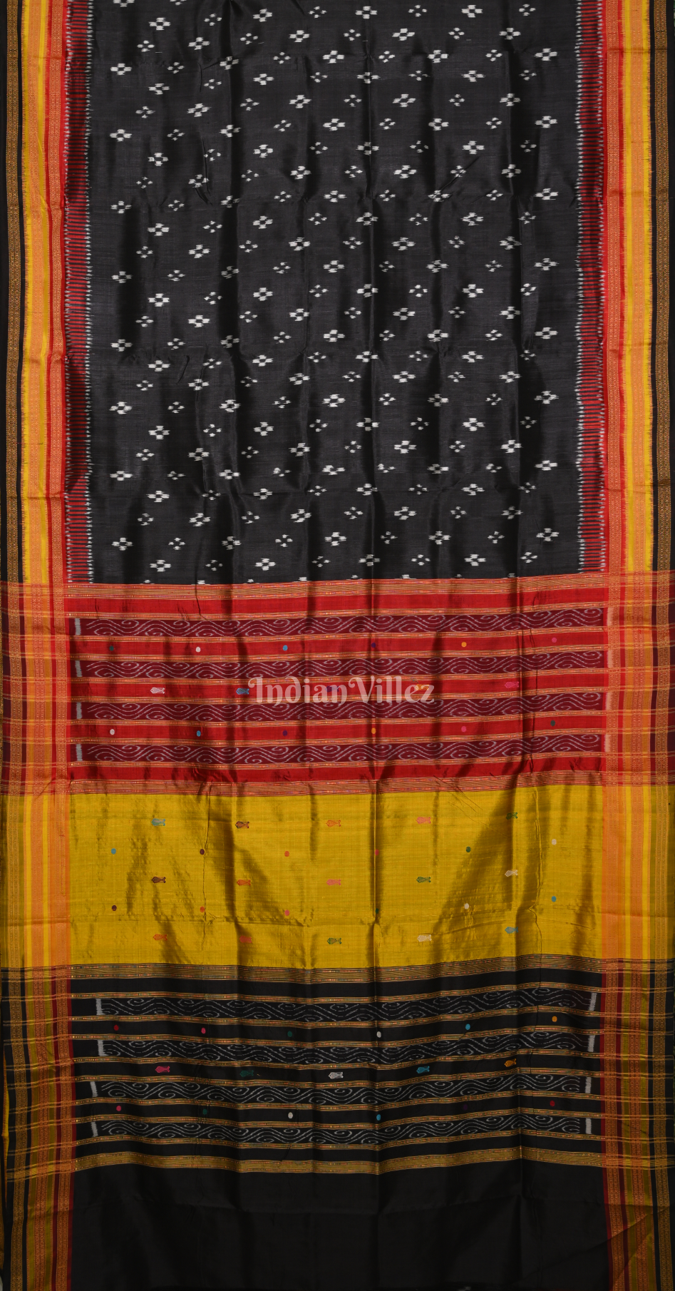 Black with Multicolor Pasapali Kathiphera Odisha Ikat Khandua Silk Saree