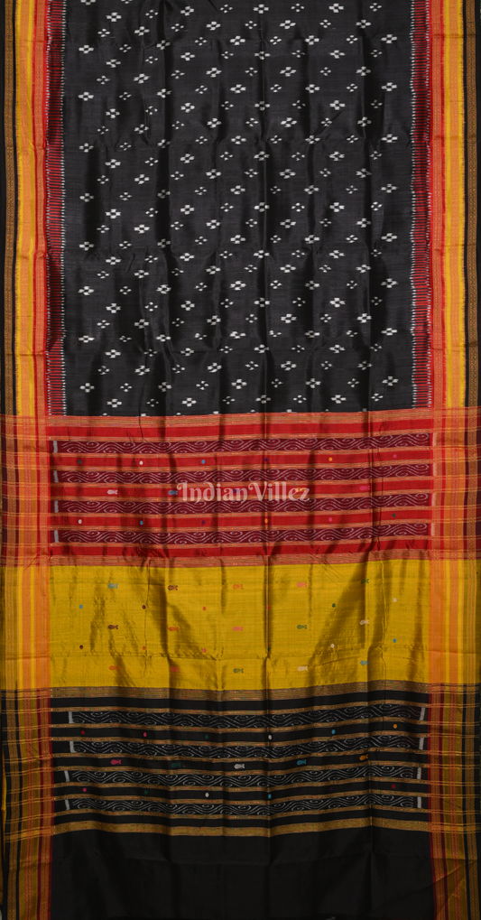 Black with Multicolor Pasapali Kathiphera Odisha Ikat Khandua Silk Saree