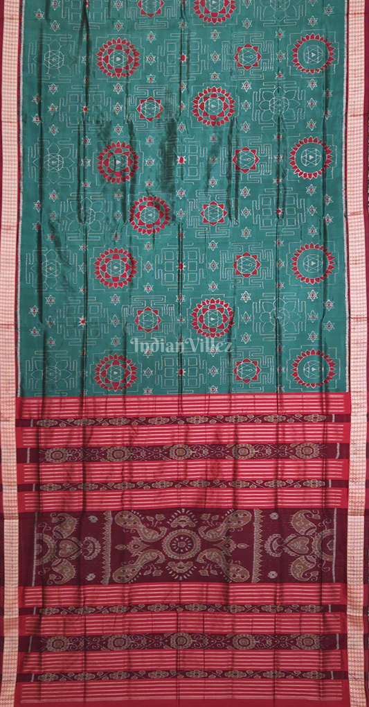 Rama Green Maroon Laxmi Yantra Motif Odisha Ikat Sambalpuri Silk Saree