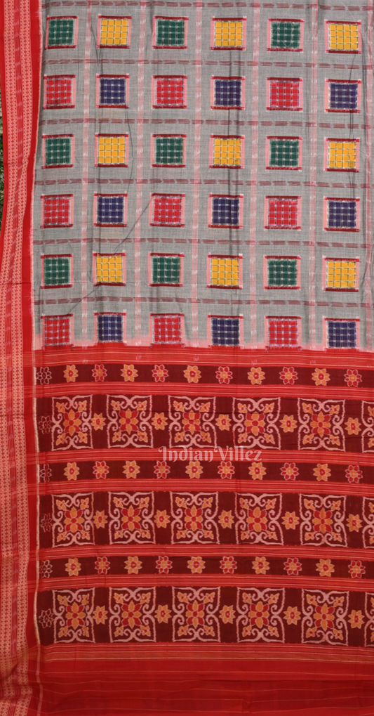 Grey with Multi Colour Ashwini Sambalpuri Ikat Cotton Saree