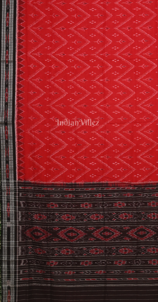 Red Black Mayur Chandrika Odisha Ikat Maniabandha Cotton Saree