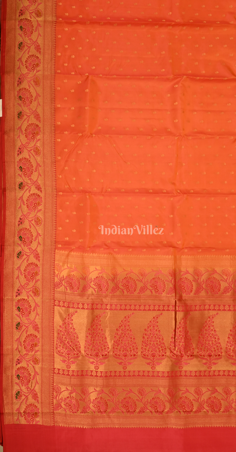 Orange Red Butta Design Pure Kanjivaram Silk Saree 