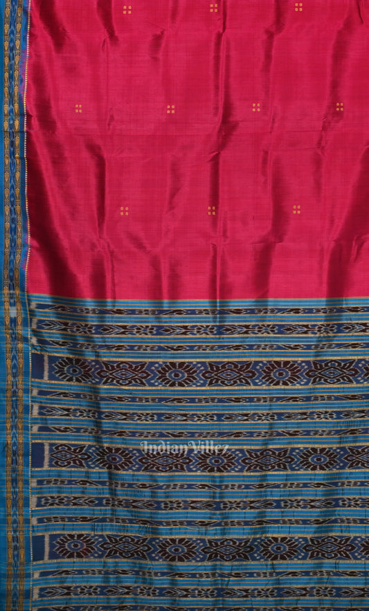 Rani Pink Blue  Buti Design Odisha Ikat Khandua Silk Saree 