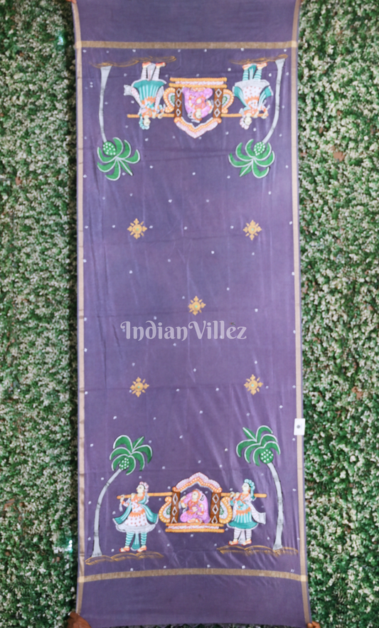 Lavendar Doli Barat Theme Hand-Painted Patachitra Chanderi Dupatta 