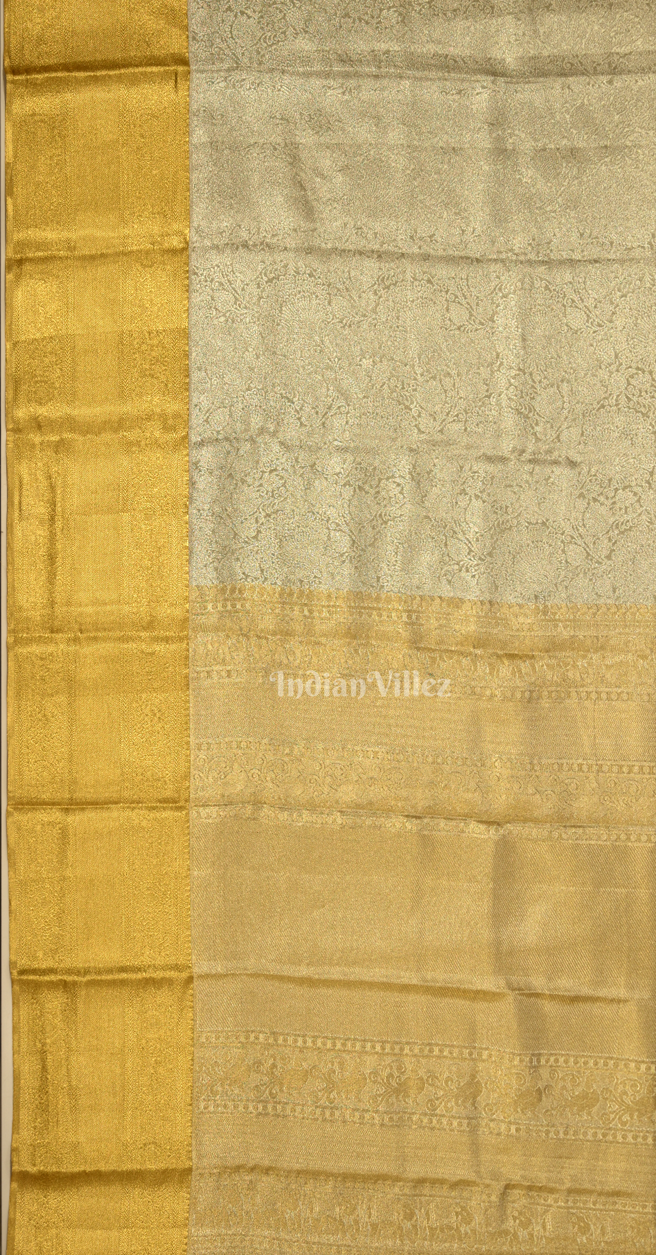 Beige Yellow Dual Tone Pure Kanjivaram Tissue Silk Sare