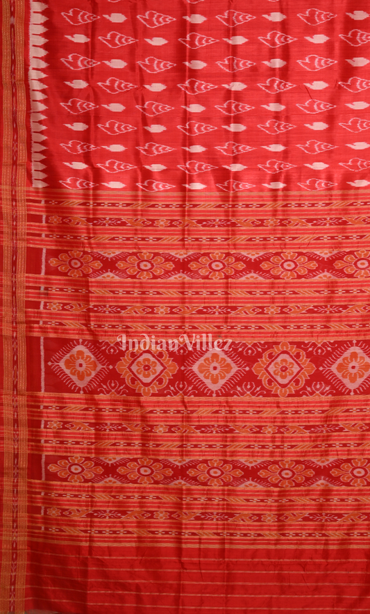 Red Sankha Design Odisha Ikat Khandua Silk Saree