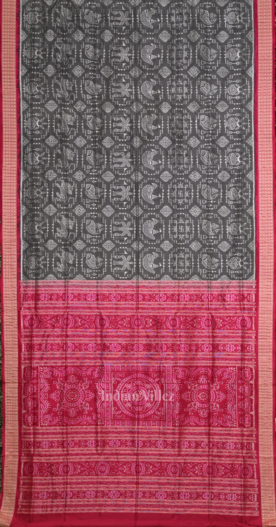Grey Pink Telia Rumal Theme Odisha Ikat Sambalpuri Silk Saree 