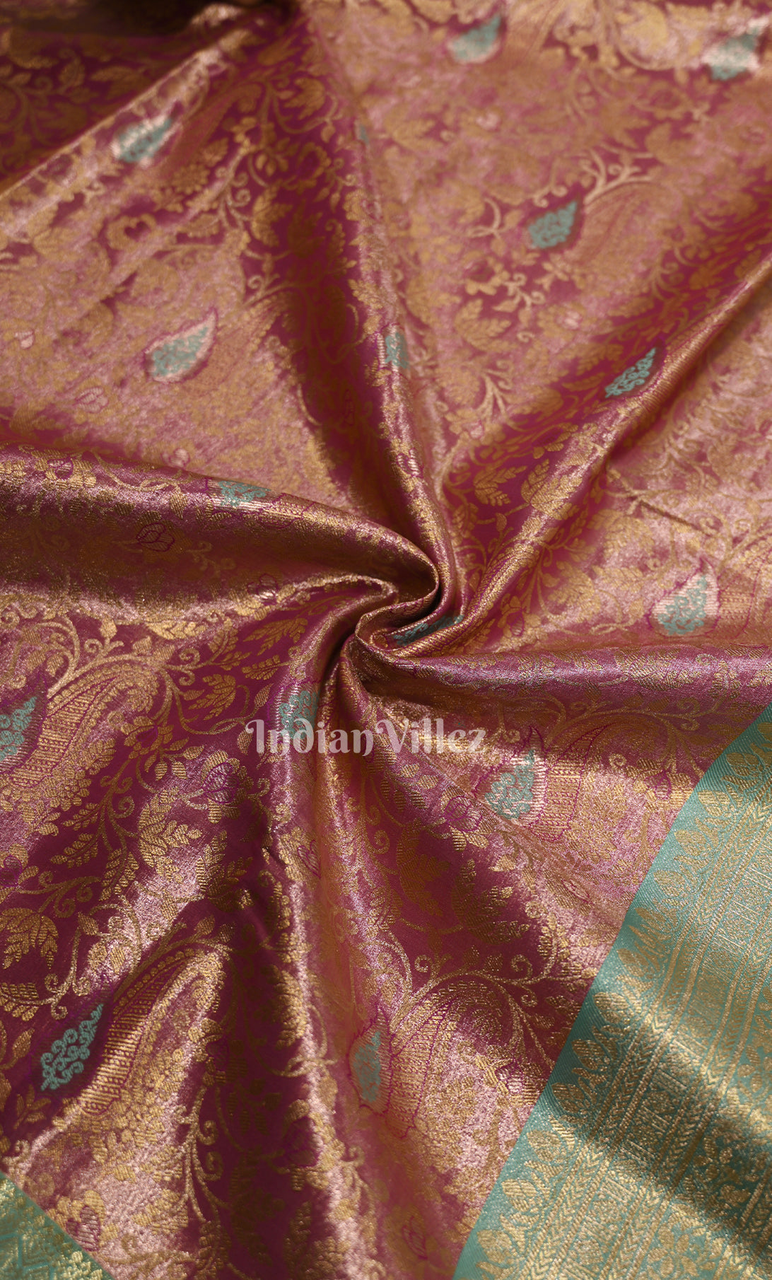 Magenta Pink with Aqua Blue Brocade Pure Kanjivaram Tissue Silk Saree 