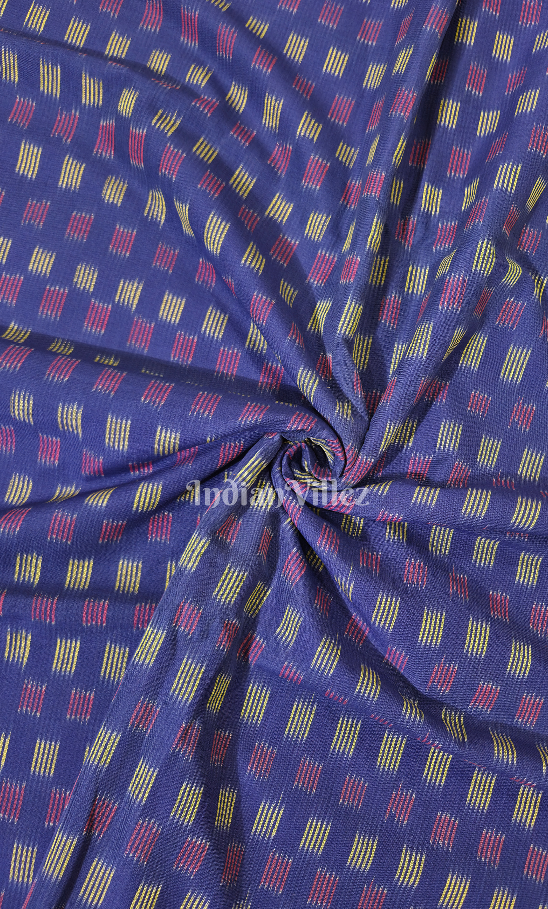 Blue Geometric Handwoven Pochampally Ikat Cotton Fabric 