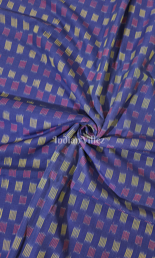 Blue Geometric Handwoven Pochampally Ikat Cotton Fabric 