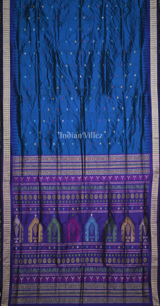 Blue Purple Dolabedi Odisha Ikat Bomkai Sambalpuri Ikat Silk Saree