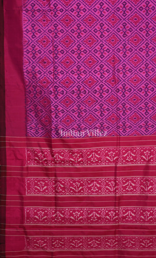 Pink Red Pochampally Ikat Silk Saree 