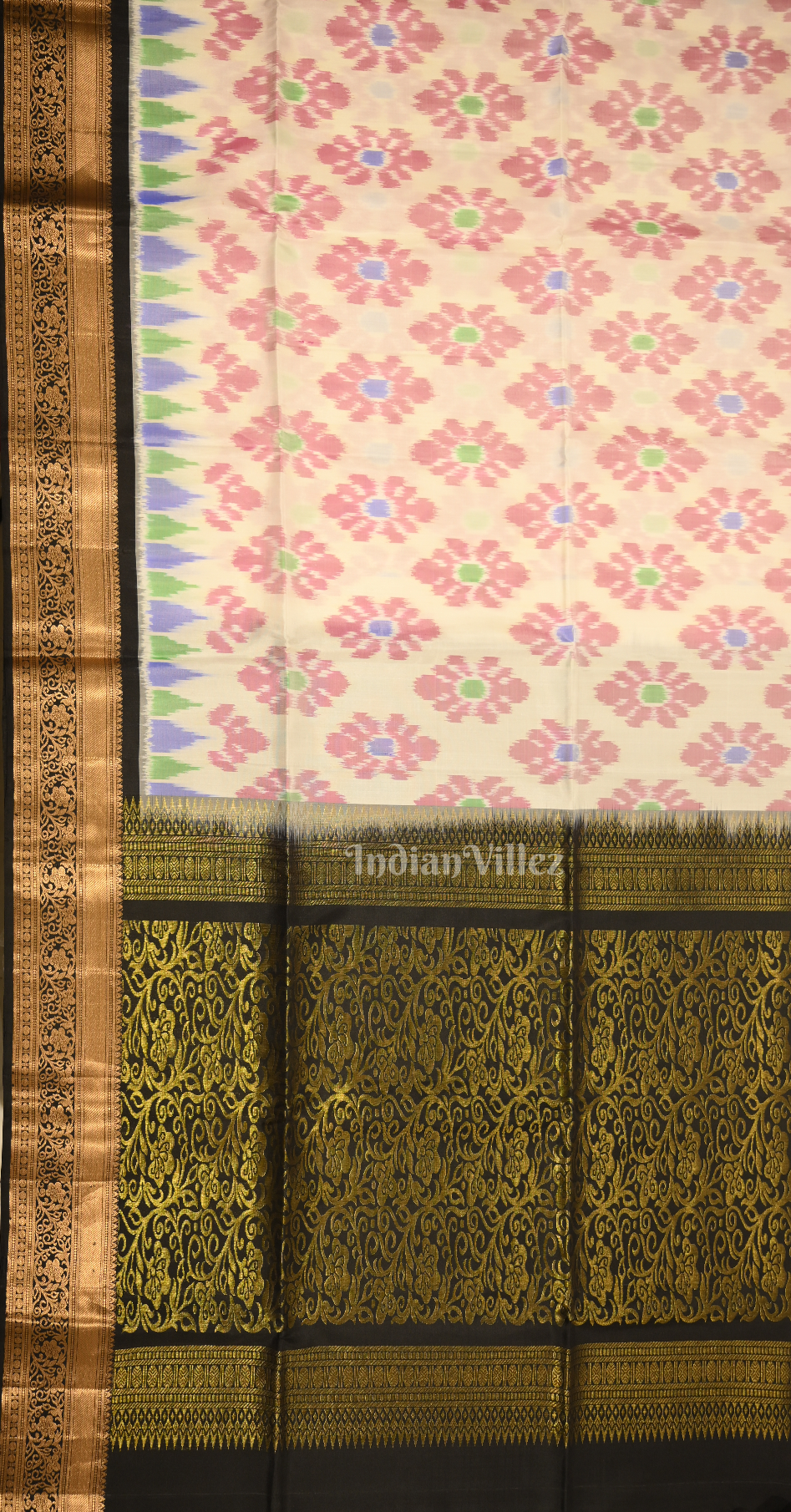 Off White with Multicolor Pochampally Ikat Silk Saree