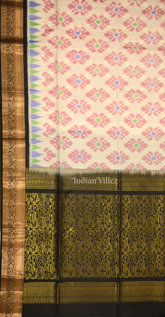 Off White with Multicolor Pochampally Ikat Silk Saree