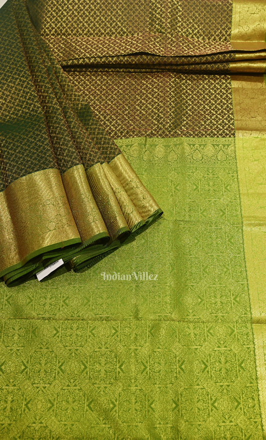 Olive Green Pure Brocade Kanjivaram Silk Saree