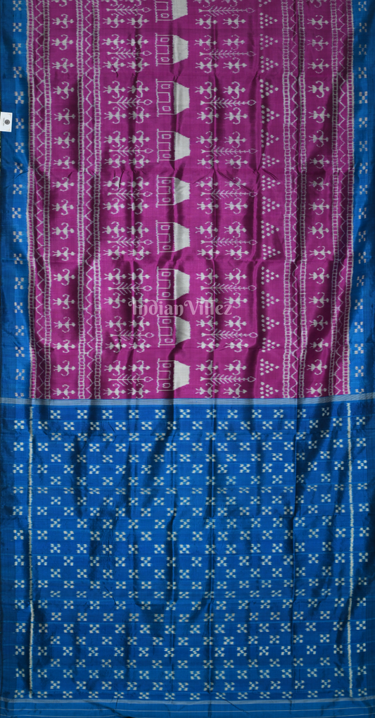 Purple Blue Tribal Threme Odisha Ikat Contemporary Designer Silk Saree 